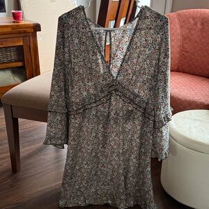 ILLA ILLA Floral Long Sleeve Dress - Black and Brown